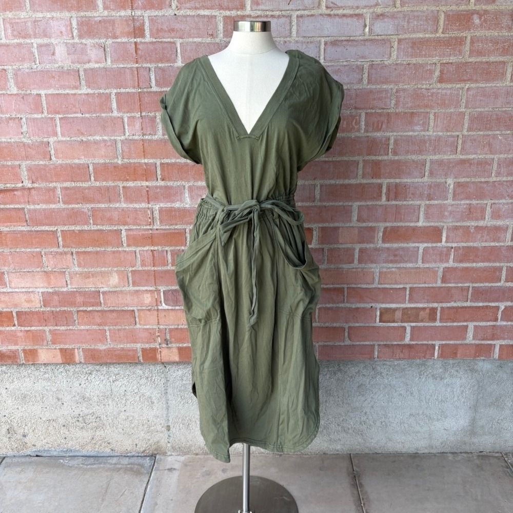 Daily Practice by Anthropologie Olive Green Utility V-Neck Midi Dress Large